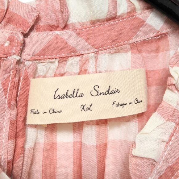 Anthropologie Pink Plaid Ruffle Sleeve Top - Picture 3 of 5